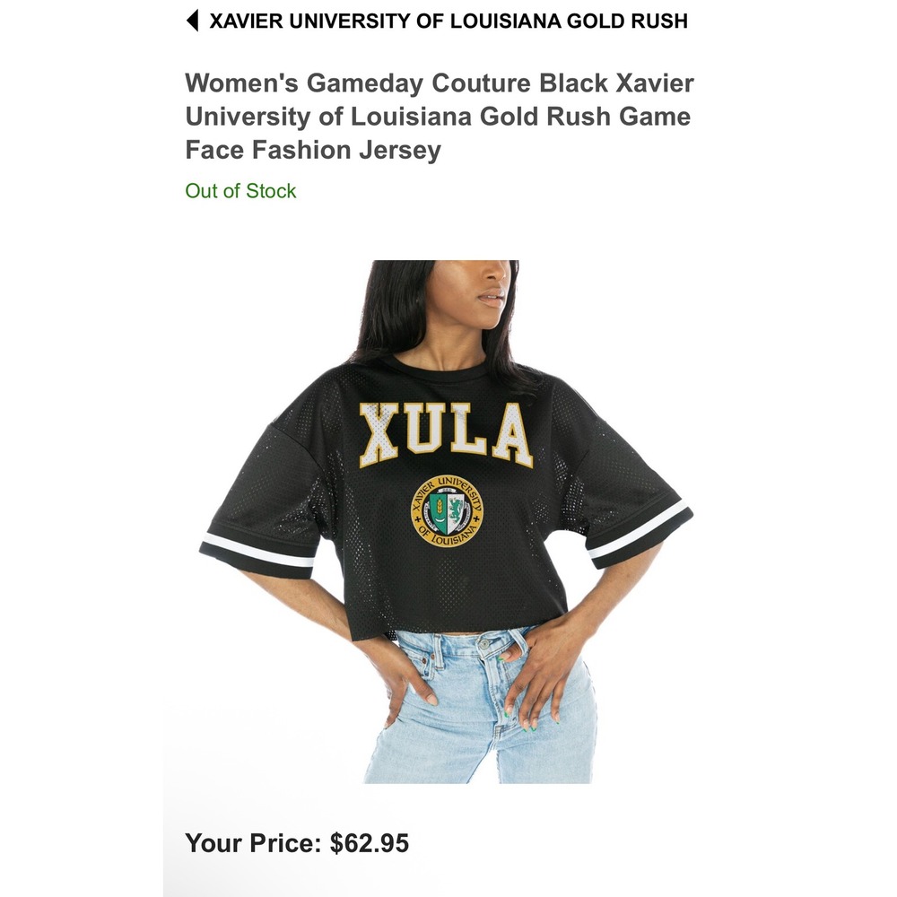 Gameday Womens XULA Xavier University Cropped Mesh Jersey Shirt Large SEXY Black